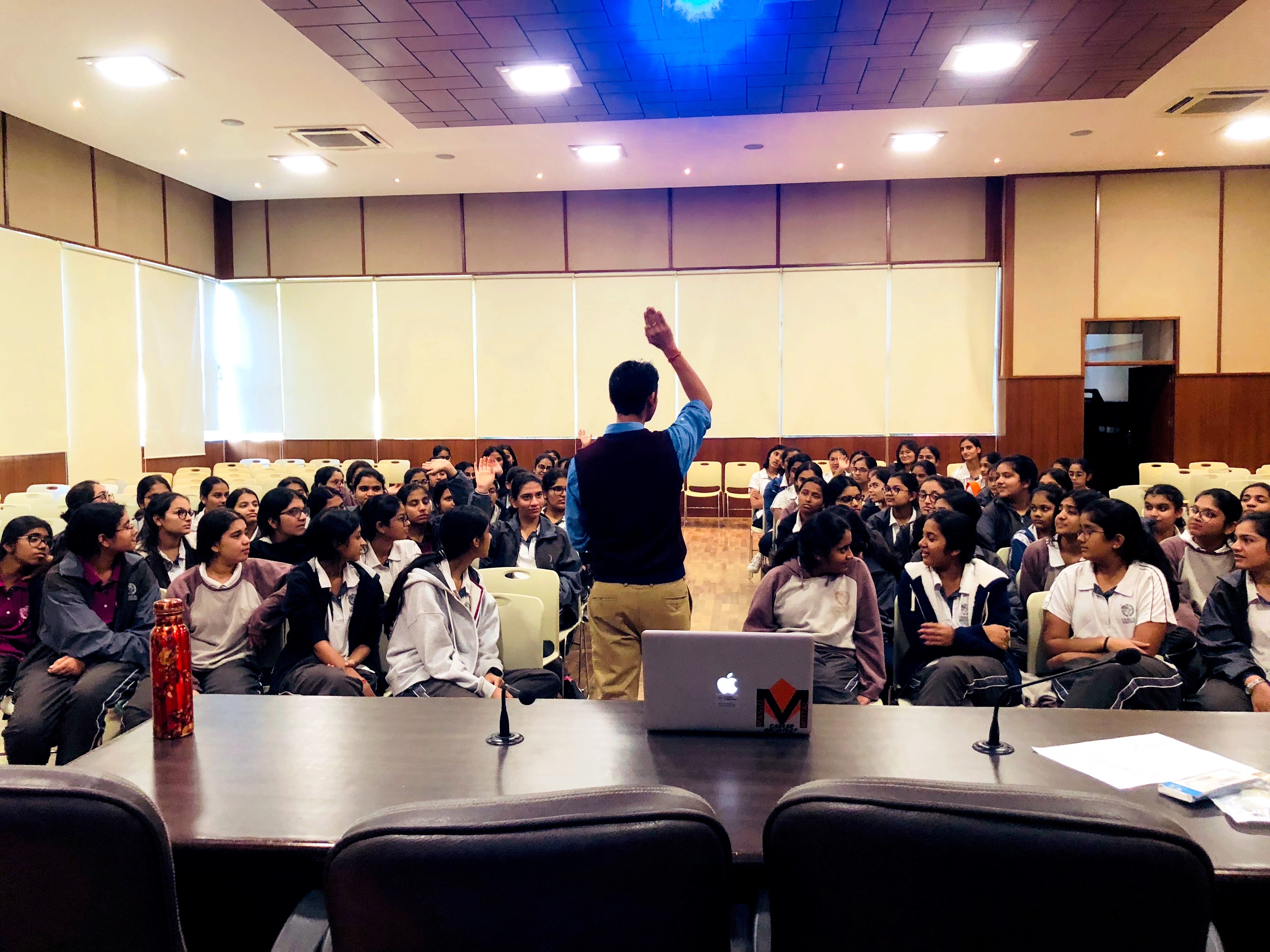Speaking on stage